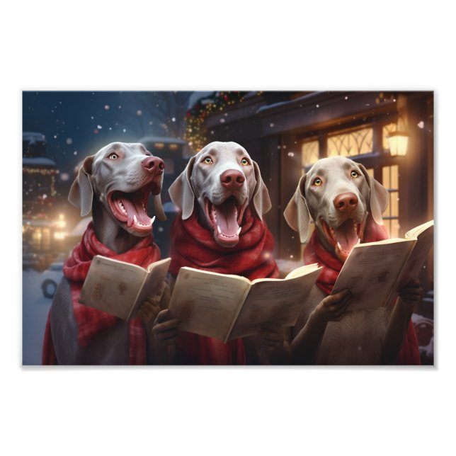 Impression Photo Weimaraners Noël Caroling Festive Vacances (Devant)
