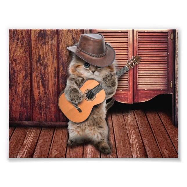 Impression Photo Western Cat cowboy musicien avec guitare (Devant)