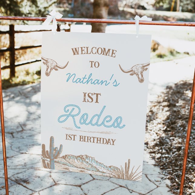 Impression Photo Western Cowboy Premier Rodéo Anniversaire Affiche  (Vintage 1st Rodeo Birthday Welcome Sign, Boys First Rodeo Welcome Poster, Western Desert, Wild West )