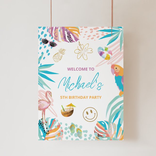 Impression Photo Whimsical Tropical Birthday Affiche de bienvenue (Créateur téléchargé)