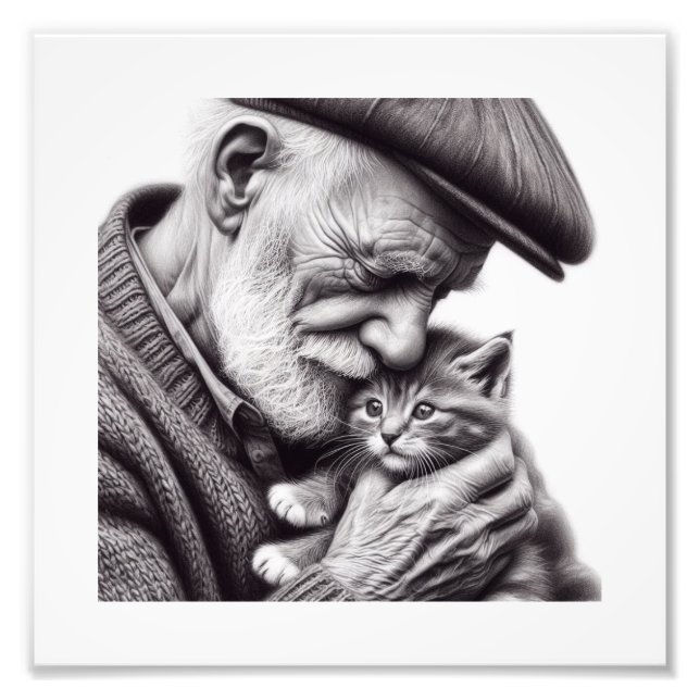 Impression Photo Whisker Kisses : Homme âgé avec Kitten Wall Art (Devant)