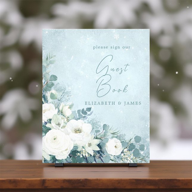 Impression Photo White Roses Hellebores Silver Wedding Guest Sign (Créateur téléchargé)