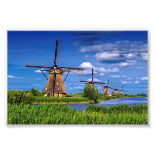 Impression Photo Windmills en Kinderdijk, Hollande, Pays-Bas