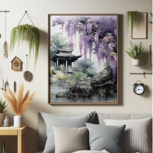 Impression Photo Wisteria Tree et le temple asiatique