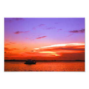 Impression Photo yacht et coucher du soleil