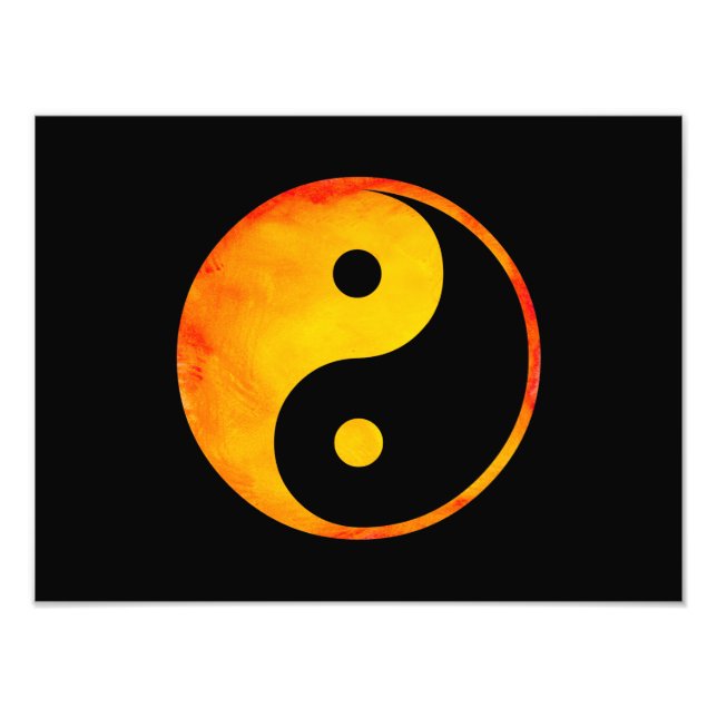 Impression Photo Yin Yang orange et jaune aquarelle sur noir (Devant)