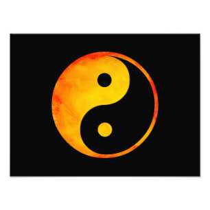 Impression Photo Yin Yang Orange et Yellow Watercolor sur le noir