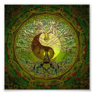 Impression Photo Yin Yang vert avec arbre de vie