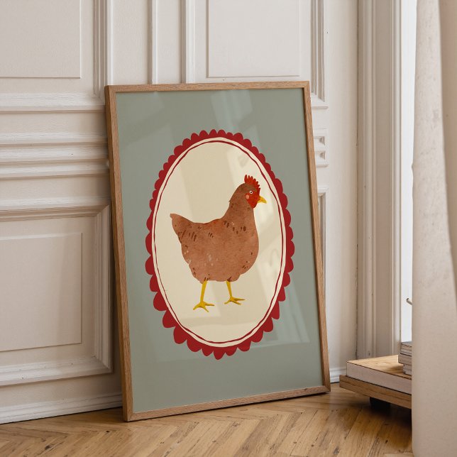 Impression pour chambre de bébé rustique Poulet de (Boho neutral nursery wall art with cute chicken illustration for baby room)