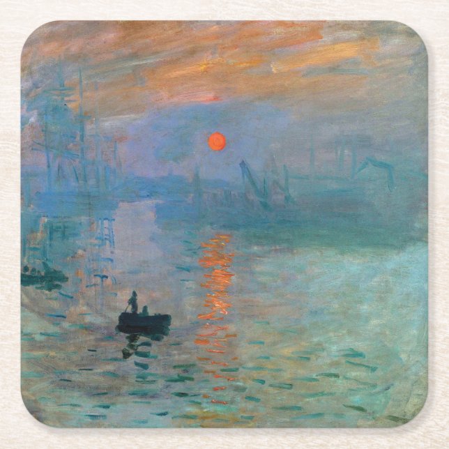 Impression Sunrise by Claude Monet Square Paper Coaster (Front)