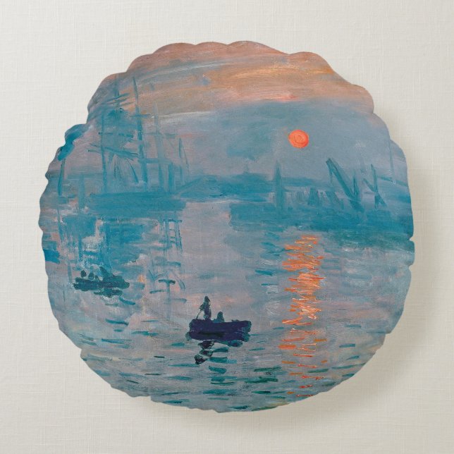 Impression Sunrise claude monet impressionist Round Pillow (Front)