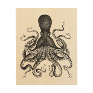 Impression Sur Bois Toile vintage en bois d'Octopus
