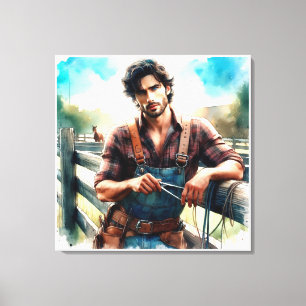 Impression sur toile à l'aquarelle de cowboy occid