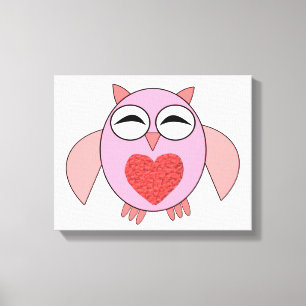 Impression sur toile Chouette à coeur rose