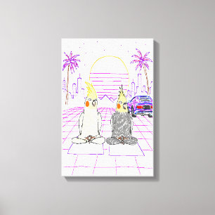 "Impression sur toile Cockatiels Vaporwave Coucher