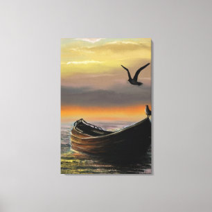 Impression sur toile de bateau au coucher du solei