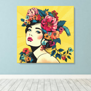 Impression sur toile de femme avec couronne de fle