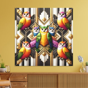 Impression sur toile de hiboux arc-en-ciel Art Déc