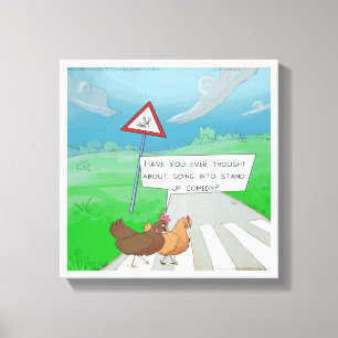 Impression sur toile de poulets drôles traversant 