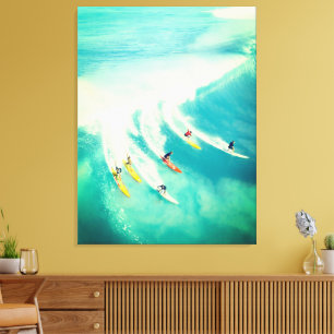 Impression sur toile de surfeurs sur une vague