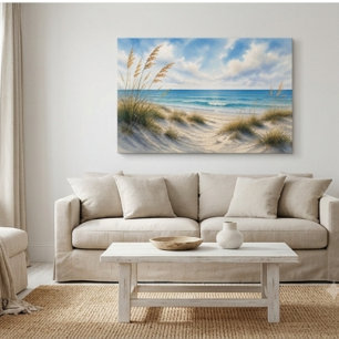 Impression sur toile d'herbe côtière Océan Horiz