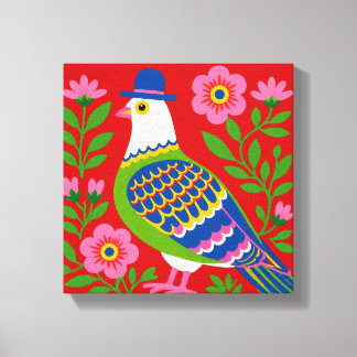 Impression sur toile d'oiseau folklorique coloré F