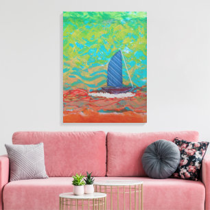 Impression sur toile étendue rayée bleue voile