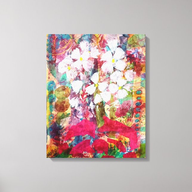 Impression sur toile Fleurs blanches dans un pot r (Recto)