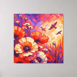 Impression sur toile florale rétro vibrante   Flux