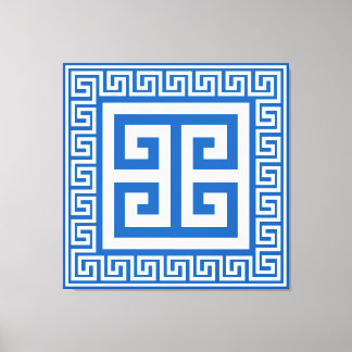 Impression sur toile motif clé grec blanc et bleu