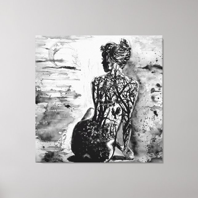 Impression sur toile Nature Lady Peinture en noir  (Recto)