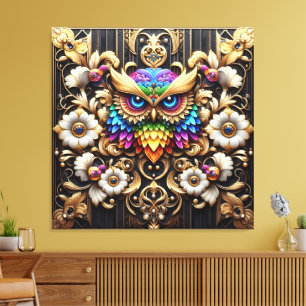 Impression sur toile Owls Rainbow Art déco