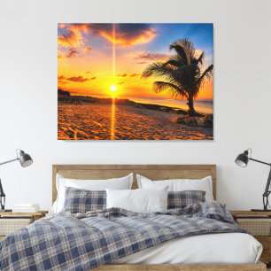 Impression sur toile Palmier Coucher de soleil des