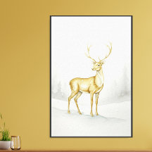 Impression sur toile premium aquarelle Cerf doré é