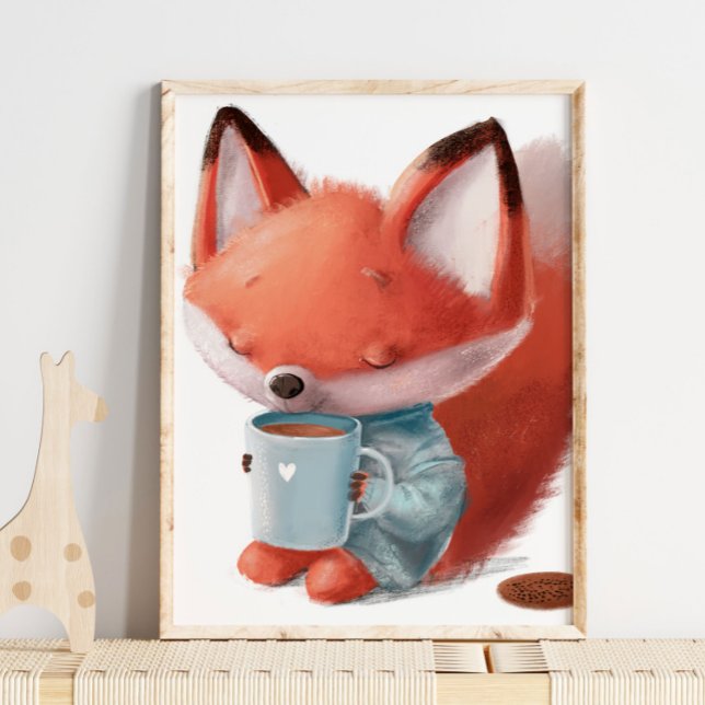 Impression sur toile Renard mignon aquarelle Café  (Créateur téléchargé)