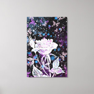 Impression sur toile Rose d'hiver et papillons
