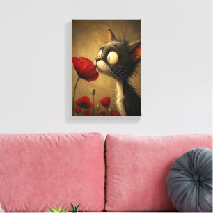 Impression sur toile tendue Chat noir mignon Fleur