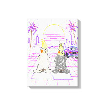"Impression sur toile Vaporwave Cockatiels Coucher