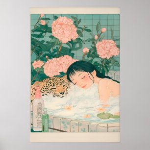 Impression Ukiyo-e Léopard Salle de Bain Art Japan