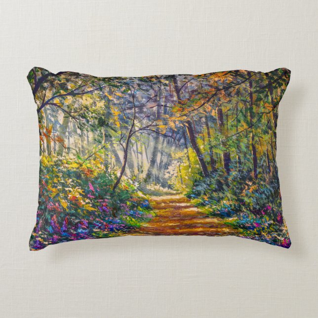 Impressionism Path: Sunny Forest Watercolor Accent Pillow (Front)