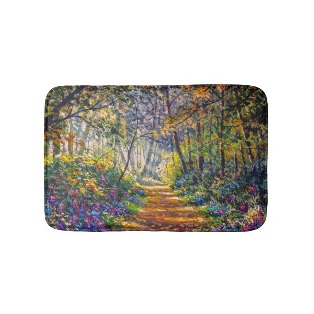 Impressionism Path: Sunny Forest Watercolor Bath Mat (Front)