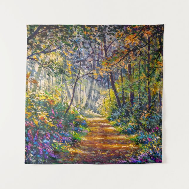 Impressionism Path: Sunny Forest Watercolor Tapestry (Front)