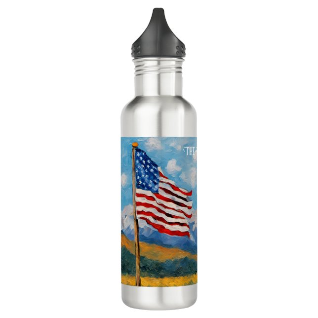Impressionist American Flag and Mountains 710 Ml Water Bottle (Left)