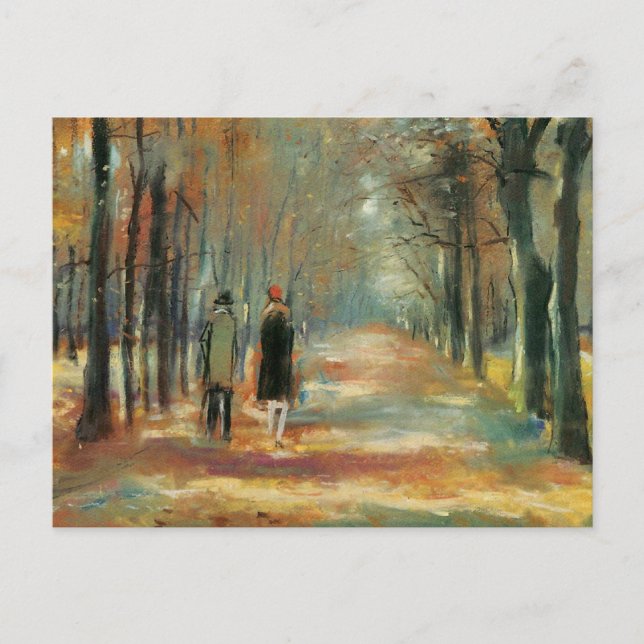 Impressionist art by Ury couple walking in woods Postcard (Front)