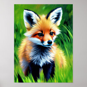 Impressionist Baby Fox in the Forest Poster