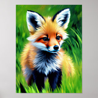 Impressionist Baby Fox in the Forest Poster
