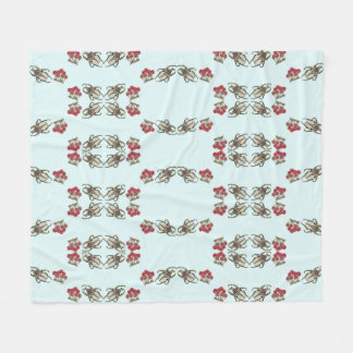 Impressionist Beetle & Cherry Watercolor Pattern Fleece Blanket