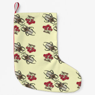 Impressionist Beetle & Cherry Watercolor Pattern Small Christmas Stocking