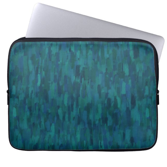 Impressionist Brush Strokes, Navy, Teal, Blue Laptop Sleeve (Front)