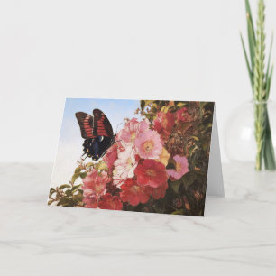 Impressionist Butterfly and Pink Flowers Card